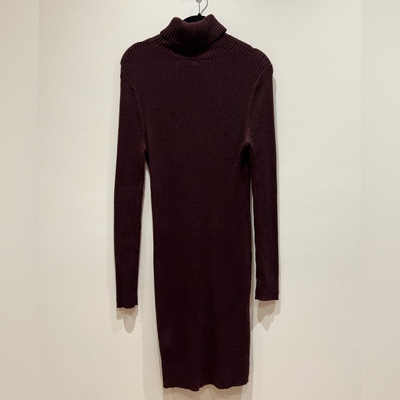 Plum Mini Sweater Dress Turtleneck Ribbed Size 14 - Picture 2 of 3